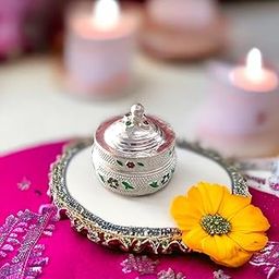 DK trades Sterling Silver Kumkum Box Silver | Home Decorative Items Chopda For Pooja And Gift Purpose For Women (Pack Of 1)-image-22