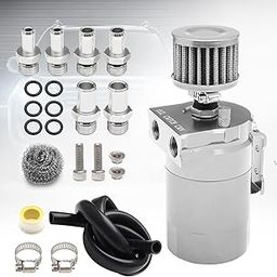 Htostar Racing Thick Shell Baffled Oil Catch Can Coolant Fuel Catch Can Reservoir Kit with Breather - Silver-28