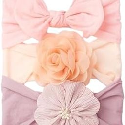 SYGA 3 Pcs Baby Headband Set, Soft Stretchable Nylon Bow and Flower Hairbands, Comfortable and Stylish Headscarf for Newborn, Infant, and Toddler (0-3 Years) (Type-F, Free Size)-image-32
