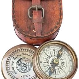 Authentic Vintage Style Brass Pocket Compass 2" with Leather Case, Best Compass for Hiking & Travelling, Best Gift for Your Loved One-image-7