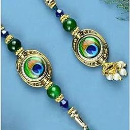 Designer Bhaiya Bhabhi Rakhi Set – Peacock Feather & Lumba Combo for Raksha Bandhan | Traditional & Elegant Rakhi for Brother and Sister-in-Law-image-39