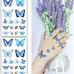 S.A.V.I 2 Sheets - Vibrant Blue Butterfly Temporary Tattoos, Waterproof & Long-Lasting, Skin Safe - For Kids & Adults, Easy Apply/Remove - Perfect for Parties, Festivals, Crafts (7.5 x 12 cm)-37