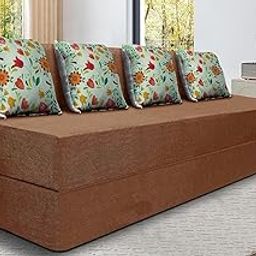 SOFA SANCTUARY Four Seater Sofa Cum Bed | Jute Fabric Washable Cover | 4 Cushions | Brown Color | 6' X 6' Feet-image-54