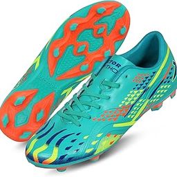 Vector X Python Football Shoe/Studs,Synthtic Leather Upper| Double Colored TPU Sole| Padded Footbed (Sea Green-Orange) Size-10-image-96