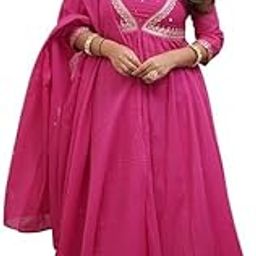 Women's Embroidered Anarkali Gown Set with Chanderi Dupatta | Muslin Cotton Flared Kurti Set for Women | Traditional & Festive Ethnic-image-47