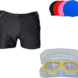 SWIMMING SHORTS V-619 BLACK BLUE PIPING SIZE 3XL WITH GOGGLES SILICONE IS-SG LARGE WITH BOX BLUE AND 100% SILICONE SWIMMING CAP PLAIN SKY-image-24