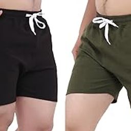Men's Cotton Shorts Combo Lightweight Soft Fabric with Pockets Sports for Running Shorts Gym Shorts Half Pants Black and olive- (Pack of 2)-picture-29