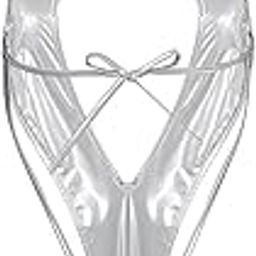 Shiny Metallic Silver Halter Neck Monokini Bikini one Piece Swimsuit Small Size-image-33