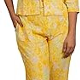 Women's 3-Piece Floral Print Co-Ord Set | Square Neck Top with Trousers & Jacket | 3/4th Sleeve Jacket, Crop Top and Pant Set | Comfortable, Trendy and Versatile (Yellow)-image-22