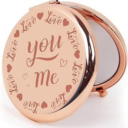 PDOZV Small Compact Mirror, Rosegold Round 2.6” Metal Frame Style Double Sided Mini Magnifying 1X/2X Mirror for Purse Can be Used as Gifts for Woman (RGCn02)-56
