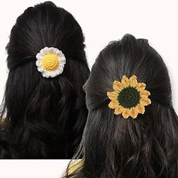 Laveni Creations Hand-Woven Crochet Hair Accessories Combo – Set of 3 Cute Rubber Bands (Cherry, Sunflower & Daisy)-image-57