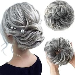 AASA Women's Synthetic Hair Bun Extension | Messy Hair Bun Scrunchies | Chignons Hairs Juda Hair Extension (Grey)-image-84