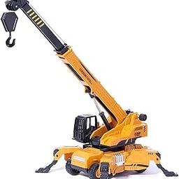 PROBABE 1:50 Diecast Friction Powered Lifting Long Crane Toy with Cable 360 Degree Rotating Towing Model Toy with Movable Wheel Construction Vehicles Truck for Kids Boys Girls-0