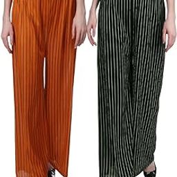 Printed Striped Western Palazzo/Trouser/Pant for Women/Girls Combo (Waist 28 Inches to 36 Inches) Assorted Colours-image-55