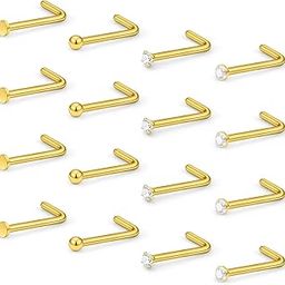 16Pcs Nose Rings 18G Nose Studs Surgical Steel 1.5MM Clear Crystal Nostril Ring Body Piercing Jewelry for Women Men-image-36