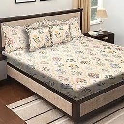 Furnish Factory Elegant Grey Leaf Botanical Print ON White 5-Piece Quilted King Size Bedding Set-image-0