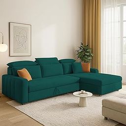 GRAPEWOOD Amber RHS 4 Seater L Shape Sofa Cum Bed for Living Room (Pine Fabric) Premium Fabric Sofa Set-image-98