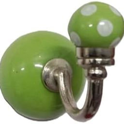 Decorative Ceramic Wall Hook, Green with White Polka Dots, Metal Mount-picture-10