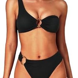 S2Z Fashion One Shoulder Bikini Ribbed Swimsuit O Ring Bikini Two Piece Bathing Suit High Cut Bold wimwear-image-10
