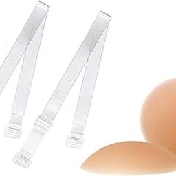 1pair Nipple Cover Reusable Silicone Nipple Pasties to Cover + 1 Pair Nylon Spandex Demi Cup Padded Underwire Detachable Straps Backless Invisible Clear Transparent for Woman-30
