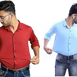 almora Men’s Combo Regular Fit Solid Soft Lycra Full Sleeve Stretchable Spread Shirt (Pack of 2)-picture-7