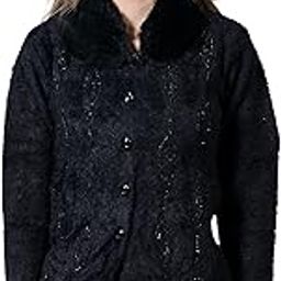 Lady Willington Women Woolen Neck Fur Collar Neck Self Design Heavy Hair Rainbow Cardigans Winter Wear Pure Wool Cardigans Long Cotty Fully Warm Cardigan Free Sizes-image-68