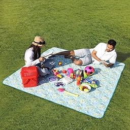 HOKIPO Pvc Extra Large Waterproof Square Picnic Mat For Beach, Garden, Yoga, Indoors, 6.5X6.5 Feet, Floral Blue (Ar3921)-13