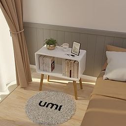 Amazon Brand - Umi Retro Bookcase Nightstand, End Table,Bed Side Table for Small Spaces Magazine Stand with Storage Engineered Wood Wooden Bedside Table, Coffee Table, Living Room/Bedroom (White)-2