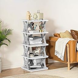 Pivalo 5-Tier Stackable Shoe Rack Expandable PVC Footwear Organiser Portable Lightweight and Reusable Storage Shelf for Sandals & Sleepers- White-5