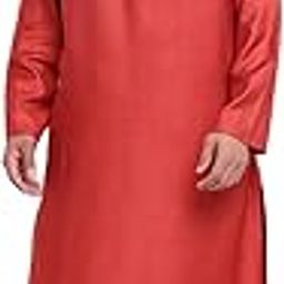fabindia Men Silk Chinese Collar Long Kurta Viscose_Red-picture-3