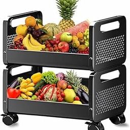 FORREVER Utility Rolling Cart Kitchen Storage Trolley with Wheels - Rolling Utility Cart for Fruits, Vegetables, Bathroom, Office & Living Room (2 Tier)-image-49