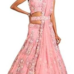 Women's Pink - Heavy Zarkans Embroidered Net Semi-Stitched Bridal Lehenga choli-image-88