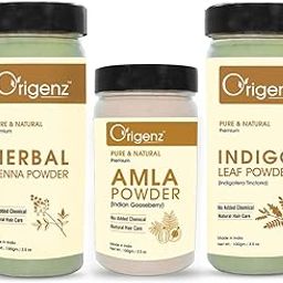 Origenz Haircare 3 Powders Combo 300 gm - Henna Indigo Amla Powder Pack for Black Hair Color, Healthy Scalp, Mask, Anti-Dandruff | In Jar (100gm X 3)-image-26