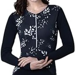 Black & White Floral Printed Long Sleeves Swim Padded Legsuit with Medium Coverage for Women & Girls |Swimming Suit for Women-picture-1