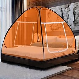 Mosquito Net for Single Bed|Easily Foldable Machardani|Nylon Strong Net|King Queen Size & Corrosion Resistant|6.5x4 Feet (Orange)-image-101
