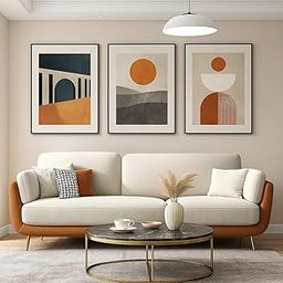 FURNY Western 3 Seater Fabric Sofa Set for Living Room, Hotels & Office (Orange-Beige)-13