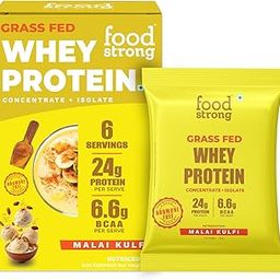 Foodstrong Whey Protein Powder (Concentrate + Isolate), 100% Hormone Free Grass-Fed Whey, 24G Protein & 6.6G BCAA, Malai Kulfi, With Turmeric & Digestive Enzymes, 6 Sachets, 210G-image-81