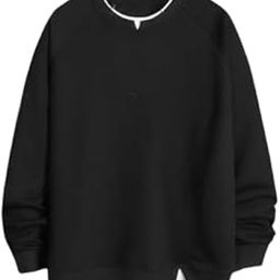 Casual Crewneck Sweatshirt, Black with White Trim, Long Sleeve Pullover-image-39