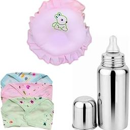 YOS TRENDZ Baby Combo Pack - Nappy 3 pc, Baby Pillow 1 pc and Stainless Steel Bottle | Soft and Safe for Daily Use-image-68