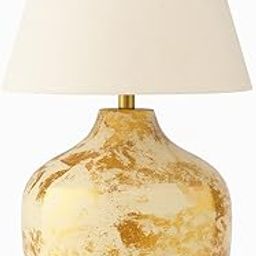 Banjara Market Ceramic Table Lamp with Distressed Gold Base, White Shade, Round Design-image-40