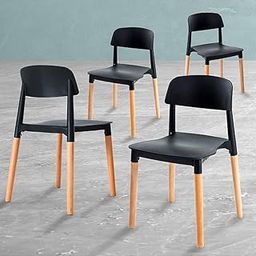 My Art Design - Set of 4 Modern Accent Dinning Chair with Beech Wood Legs (Set of 4 Chairs) (Black)-28