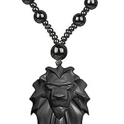 Fierce Lion Head Pendant Charm Necklace with Bold Beaded Chain Tiger Design Jewelry Birthday Gift for Men boyfriend, friend, brother Special Occasions Symbol of Strength, Power & Royalty-image-69