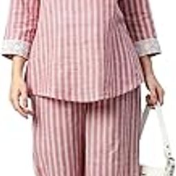 Women Striped Red & White Front Tie-Up Top with Trousers Co-ord Set-picture-37