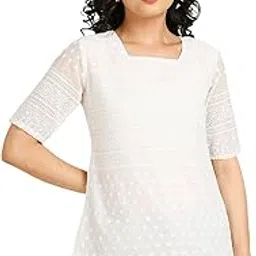 gufrina Women's Georgette Top with 3/4th Sleeves Square Neck Embroidery Work Solid Pattern Regular Fit and Standard Length-picture-41