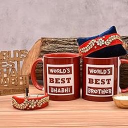 Pride Store Rakhi Combo of Bhaiya Bhabhi Rakhi Comes with 2 Coffee Mugs, a World's Best Bhaiya Bhabhi Wooden Showpiece Rakhi for Bro, Brother, Bhaiya Bhabhi (Bhiaya Bhabhi Rakhi Mug A)-image-11