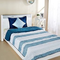 Amazon Brand - Solimo Brickline Microfibre Printed Quilt Blanket/Comforter, Single, 220 GSM, Blue, reversible-image-24