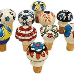 CONNECTING INDIA Handicrafts Ceramic Wood Wine Stoppers || Cork Bottle Sealer Beer Stopper Wine Cap || (Design & Color As per Availibility) Multicolored - Pack of 8-image-4