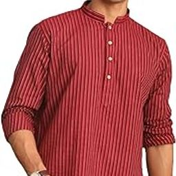 Striped Regular Men's Maroon Cotton Short Kurta-image-16