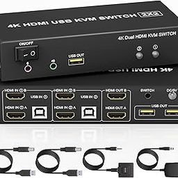 KVM Switch 2 Monitors 2 Computers HDMI 2 Port 4K@60Hz Dual Monitor KVM Switch Share 2 Monitor, Audio Mic Port and 3 USB Ports Support Extended and Copy Mode, PC Monitor Keyboard Mouse Switcher-image-46