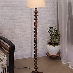 Homesake Floor LED Lamp for Living Room and Bedroom, Standing Antique Wooden Home Decor, Corner Night Light - Beige, Sphere-29